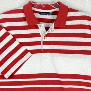 VTG 80s Mervyns Men Collection L Red White Striped Pocket Polo Golf Shirt Preppy